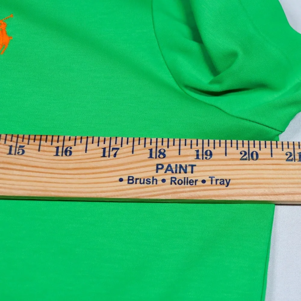 Polo Ralph Lauren Polo Shirt Mens Medium Green Pima Soft Touch Orange Pony Logo